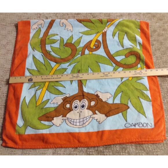 Vintage Terrimondo Beach Towel With Laughing Monkeys Hanging From Tree GAMBON - Picture 4 of 12